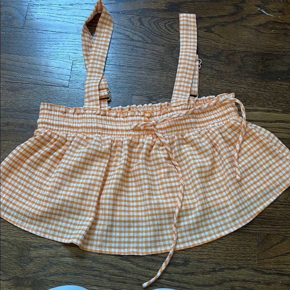 Orange and White Gingham Skirt with Elastic Waistband
